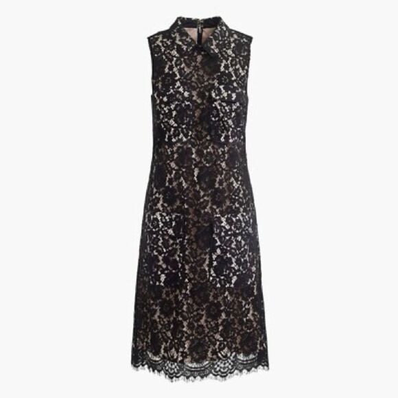J. Crew Black and Nude Lace Overlay Midi Dress, Size 6 - Picture 3 of 14